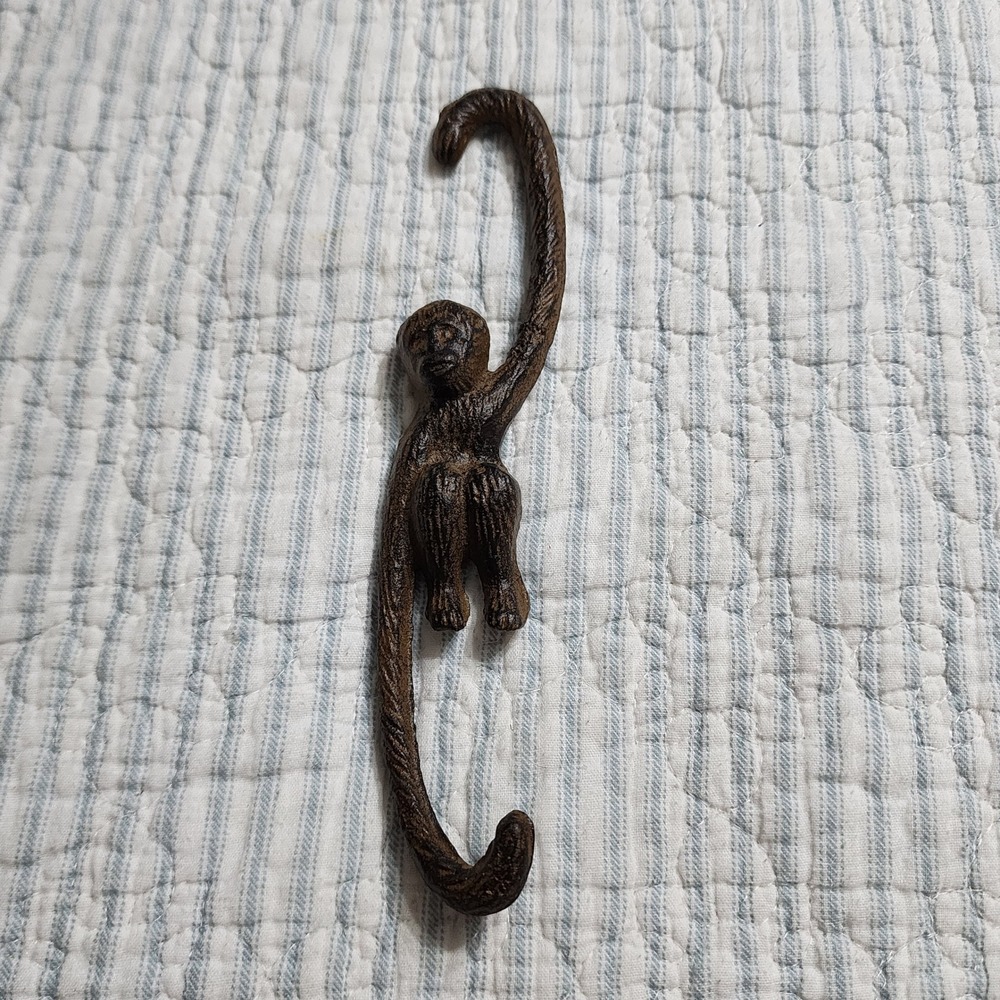 Vintage Cast Iron Monkey S Hook Hanging Plant Pot Lantern Decorative Brown Metal